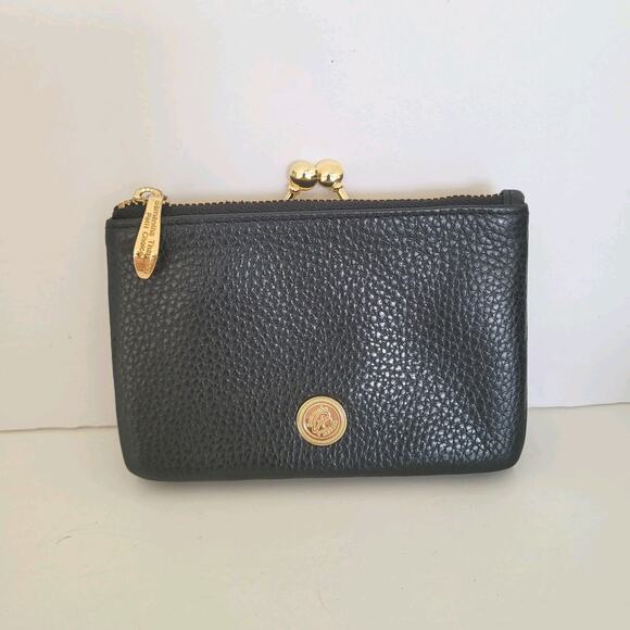 Samantha Thavasa Zip Kisslock Geniue Pebble Leather Wallet Black Boho Quality - Picture 1 of 11